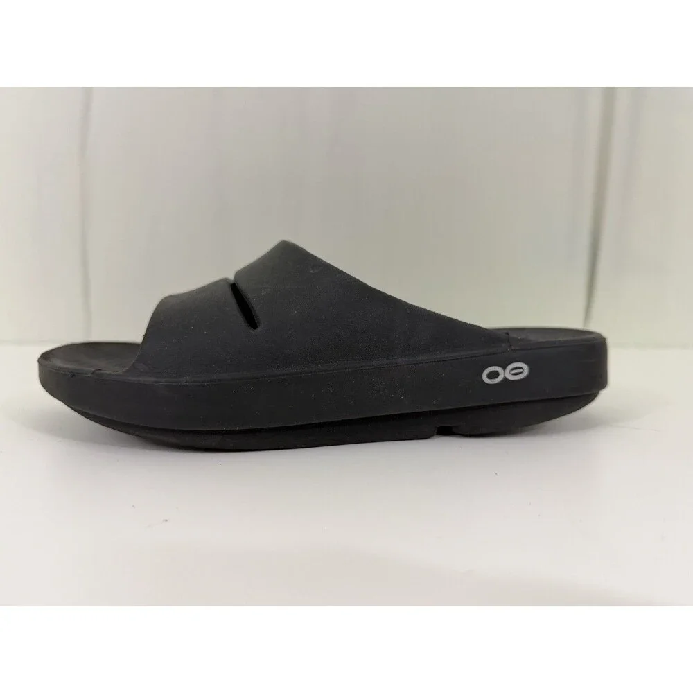 Oofos Ooahh Sport Slide Sandals Unisex M5/W7 EU 38 Solid Black Slip On Recovery